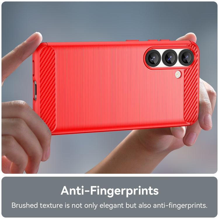 For Samsung Galaxy S25 5G Carbon Fiber Brushed Texture TPU Phone Case(Red) - Galaxy S25 5G Cases by buy2fix | Online Shopping UK | buy2fix