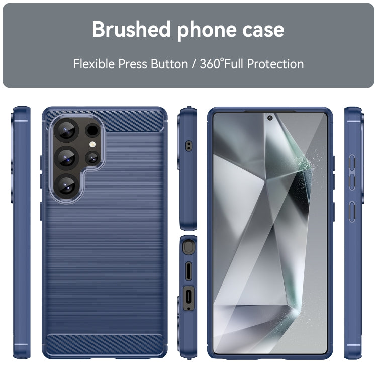 For Samsung Galaxy S25 Ultra 5G Carbon Fiber Brushed Texture TPU Phone Case(Blue) by buy2fix