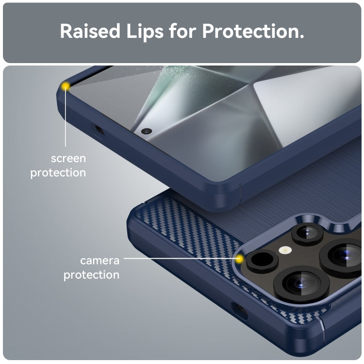 For Samsung Galaxy S25 Ultra 5G Carbon Fiber Brushed Texture TPU Phone Case(Blue) by buy2fix