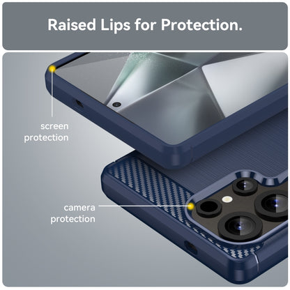 For Samsung Galaxy S25 Ultra 5G Carbon Fiber Brushed Texture TPU Phone Case(Blue) by buy2fix