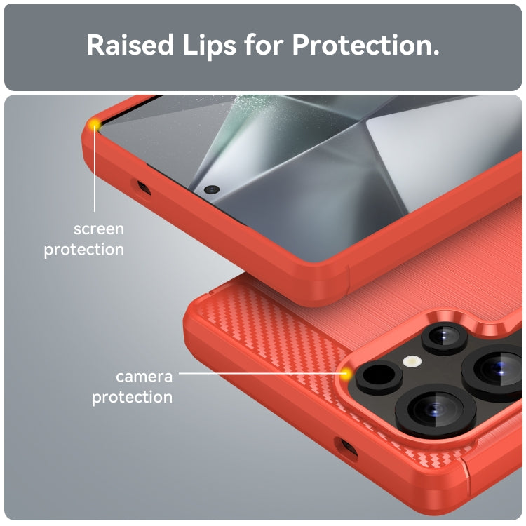 For Samsung Galaxy S25 Ultra 5G Carbon Fiber Brushed Texture TPU Phone Case(Red) by buy2fix