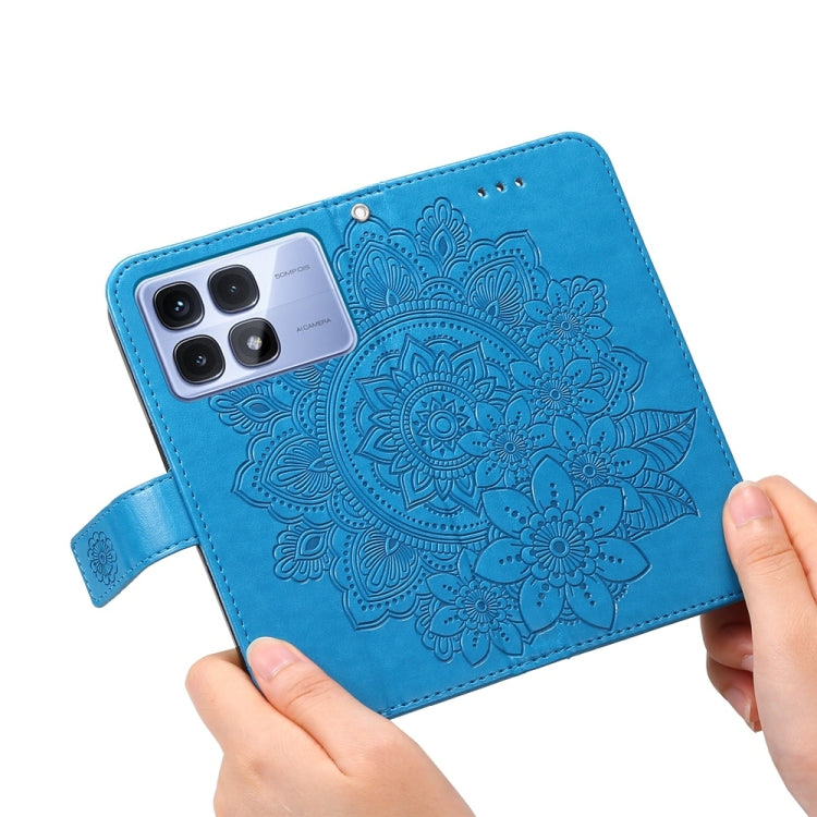 For Redmi K70 Ultra Seven-petal Flowers Embossing Leather Phone Case(Blue) - Xiaomi Cases by buy2fix | Online Shopping UK | buy2fix