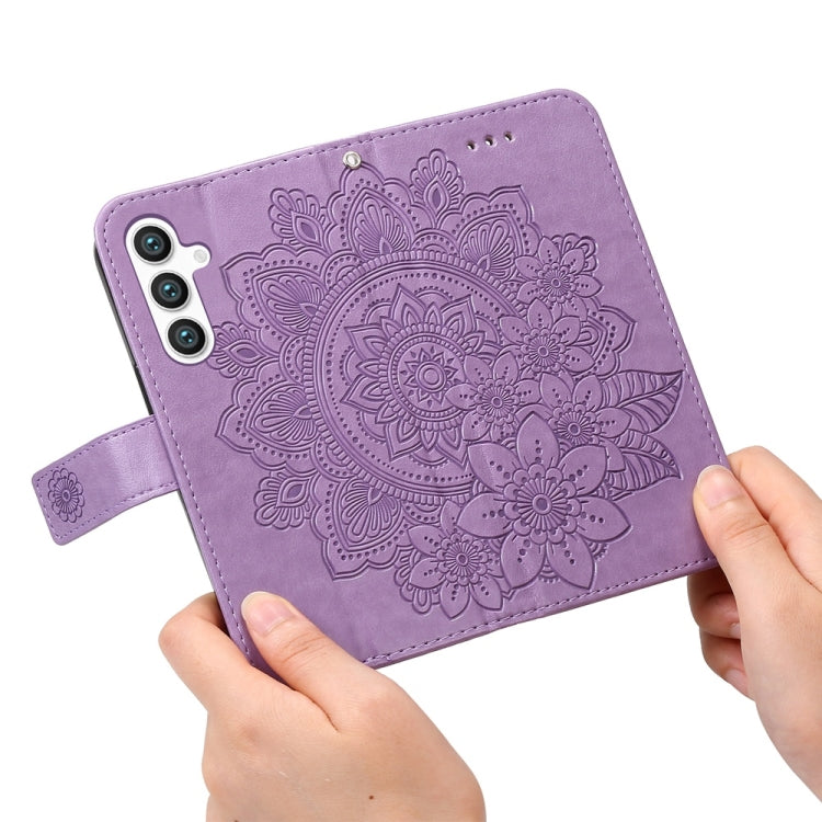 For Samsung Galaxy S25 5G Seven-petal Flowers Embossing Leather Phone Case(Light Purple) by buy2fix