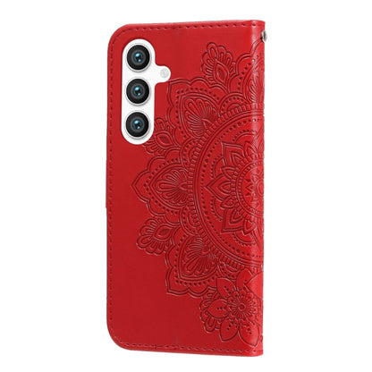 For Samsung Galaxy S25 5G Seven-petal Flowers Embossing Leather Phone Case(Red) - Galaxy S25 5G Cases by buy2fix | Online Shopping UK | buy2fix