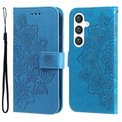 For Samsung Galaxy S25+ 5G Seven-petal Flowers Embossing Leather Phone Case(Blue) by buy2fix