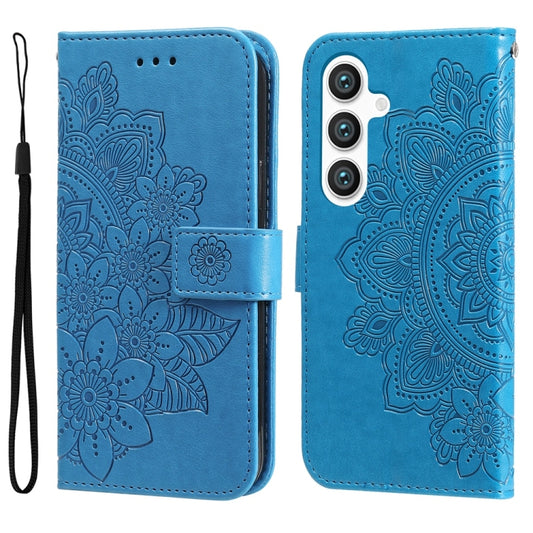 For Samsung Galaxy S25+ 5G Seven-petal Flowers Embossing Leather Phone Case(Blue) by buy2fix