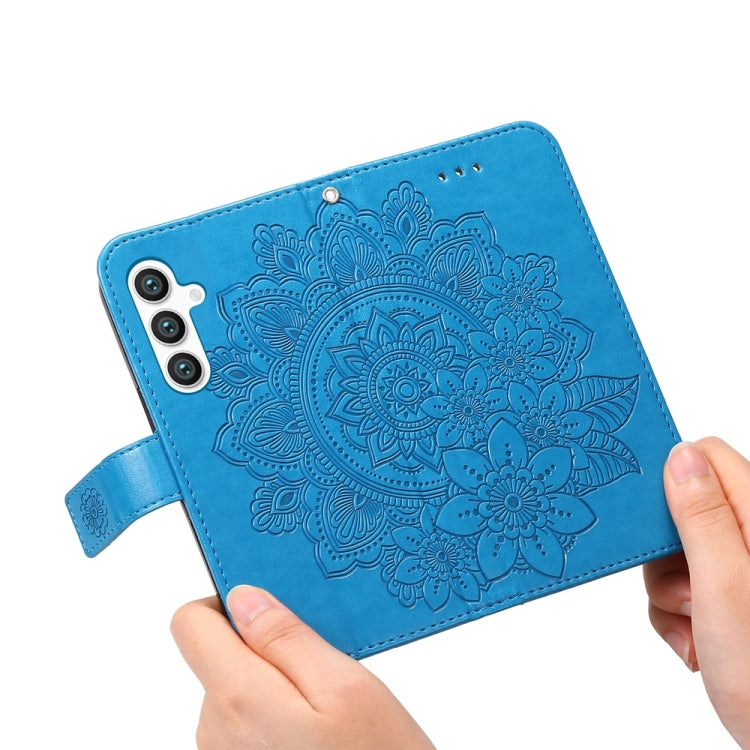 For Samsung Galaxy S25+ 5G Seven-petal Flowers Embossing Leather Phone Case(Blue) by buy2fix