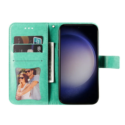 For Samsung Galaxy S25+ 5G Seven-petal Flowers Embossing Leather Phone Case(Green) by buy2fix