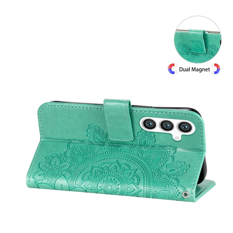 For Samsung Galaxy S25+ 5G Seven-petal Flowers Embossing Leather Phone Case(Green) by buy2fix