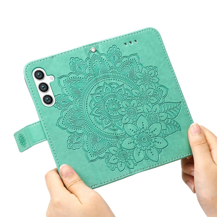 For Samsung Galaxy S25+ 5G Seven-petal Flowers Embossing Leather Phone Case(Green) by buy2fix