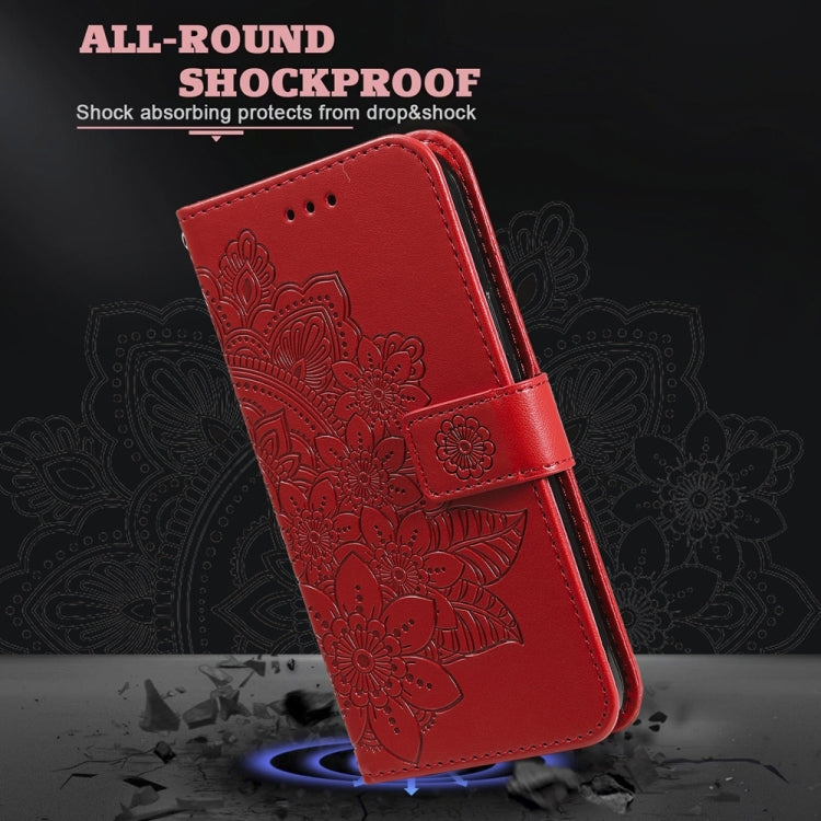 For Samsung Galaxy S25+ 5G Seven-petal Flowers Embossing Leather Phone Case(Red) - Galaxy S25+ 5G Cases by buy2fix | Online Shopping UK | buy2fix