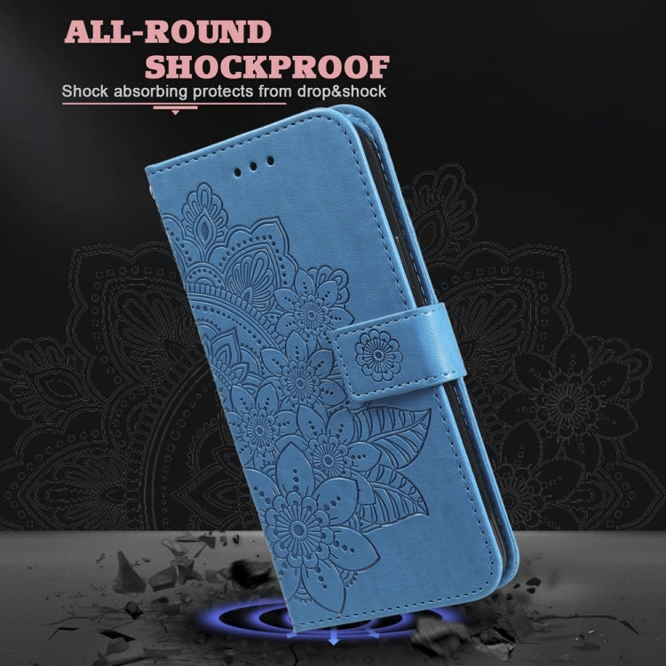 For Samsung Galaxy S25 Ultra 5G Seven-petal Flowers Embossing Leather Phone Case(Blue) - Galaxy S25 Ultra 5G Cases by buy2fix | Online Shopping UK | buy2fix