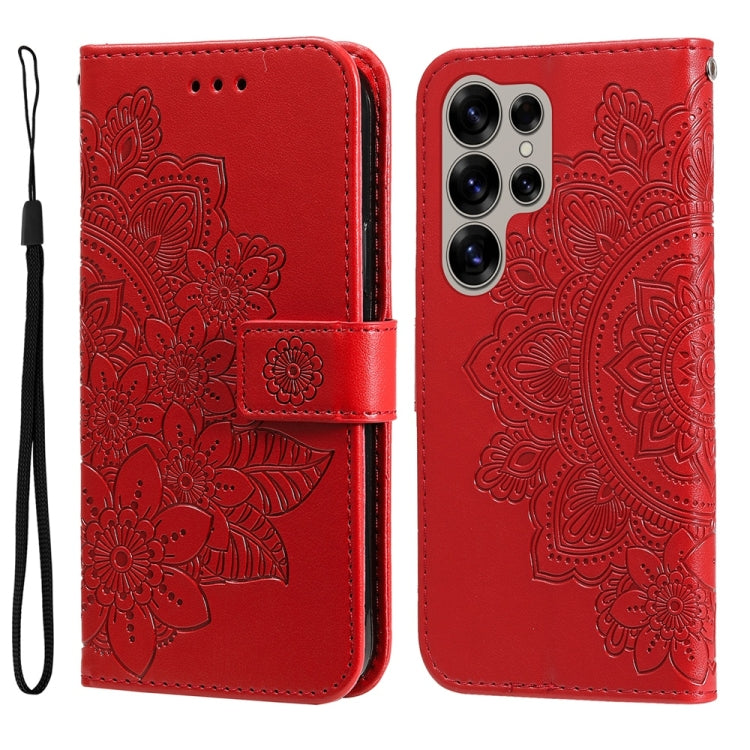 For Samsung Galaxy S25 Ultra 5G Seven-petal Flowers Embossing Leather Phone Case(Red) - Galaxy S25 Ultra 5G Cases by buy2fix | Online Shopping UK | buy2fix