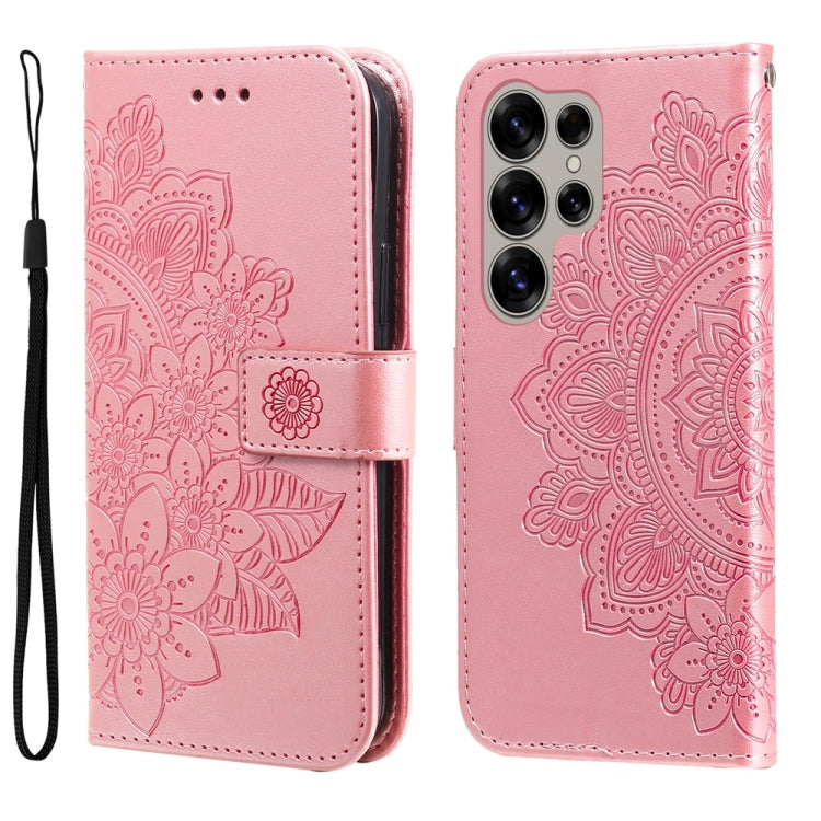 For Samsung Galaxy S25 Ultra 5G Seven-petal Flowers Embossing Leather Phone Case(Rose Gold) - Galaxy S25 Ultra 5G Cases by buy2fix | Online Shopping UK | buy2fix