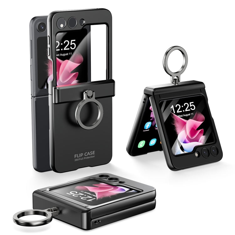 For Samsung Galaxy Z Flip5 5G Integrated Folding Ring Phone Case with Hinge(Black) - Galaxy Z Flip5 Cases by buy2fix | Online Shopping UK | buy2fix