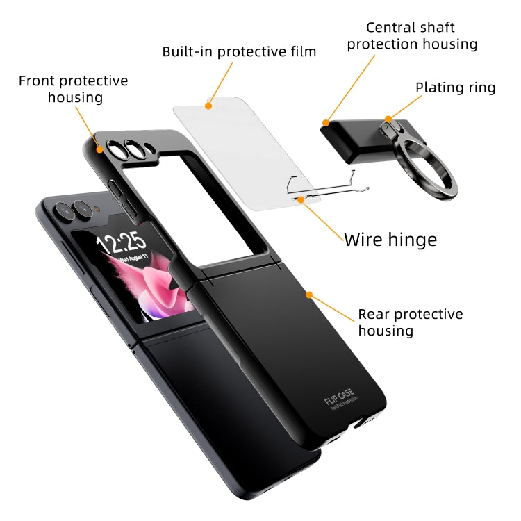 For Samsung Galaxy Z Flip5 5G Integrated Folding Ring Phone Case with Hinge(Black) - Galaxy Z Flip5 Cases by buy2fix | Online Shopping UK | buy2fix