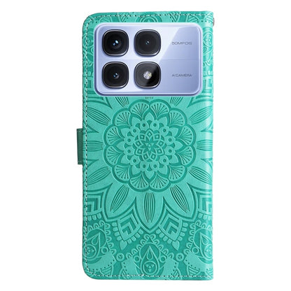 For Redmi K70 Ultra Embossed Sunflower Leather Phone Case(Green) - Xiaomi Cases by buy2fix | Online Shopping UK | buy2fix