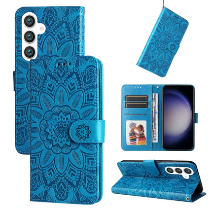 For Samsung Galaxy S25 5G Embossed Sunflower Leather Phone Case(Blue) - Galaxy S25 5G Cases by buy2fix | Online Shopping UK | buy2fix