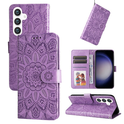 For Samsung Galaxy S25 5G Embossed Sunflower Leather Phone Case(Purple) - Galaxy S25 5G Cases by buy2fix | Online Shopping UK | buy2fix