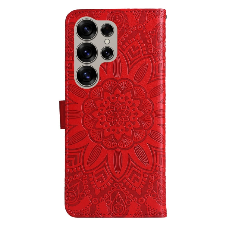 For Samsung Galaxy S25 Ultra 5G Embossed Sunflower Leather Phone Case(Red) - Galaxy S25 Ultra 5G Cases by buy2fix | Online Shopping UK | buy2fix