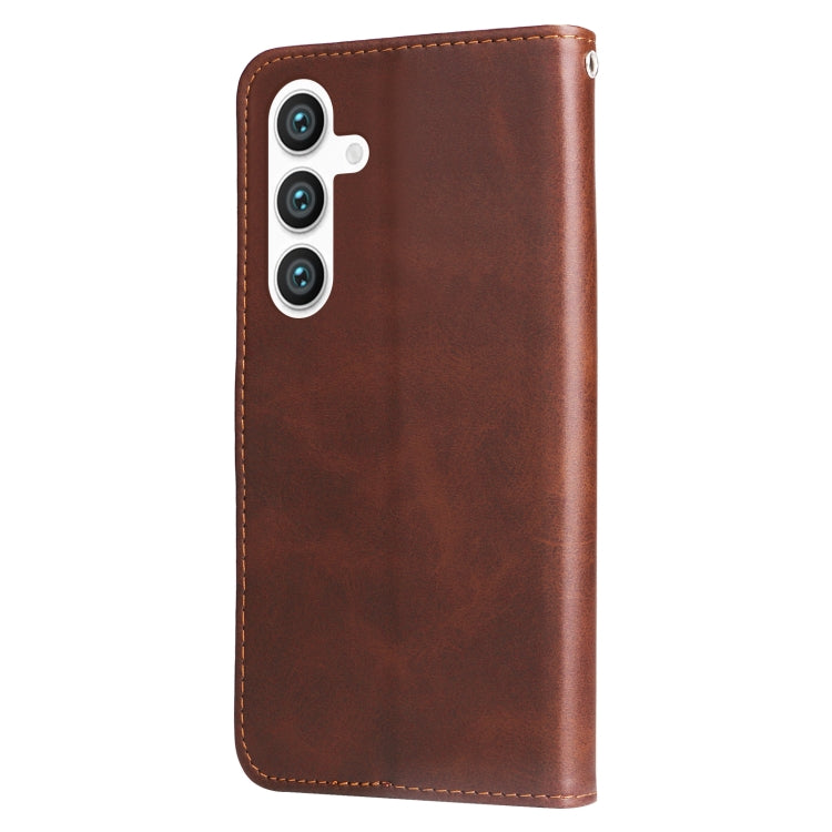 For Samsung Galaxy S25 5G Fashion Calf Texture Zipper Leather Phone Case(Brown) - Galaxy S25 5G Cases by buy2fix | Online Shopping UK | buy2fix