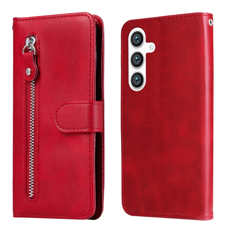 For Samsung Galaxy S25 5G Fashion Calf Texture Zipper Leather Phone Case(Red) - Galaxy S25 5G Cases by buy2fix | Online Shopping UK | buy2fix