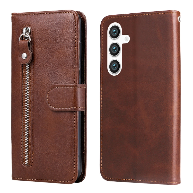 For Samsung Galaxy S25+ 5G Fashion Calf Texture Zipper Leather Phone Case(Brown) - Galaxy S25+ 5G Cases by buy2fix | Online Shopping UK | buy2fix