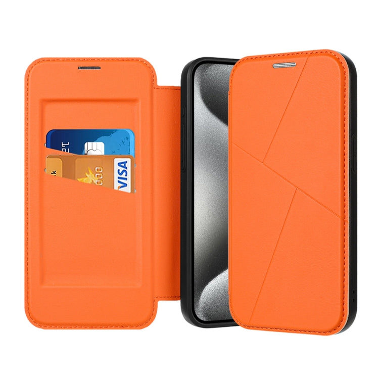 For iPhone 15 Pro Max Magnetic Armor Series RFID Card Slots Leather Phone Case(Orange) by buy2fix