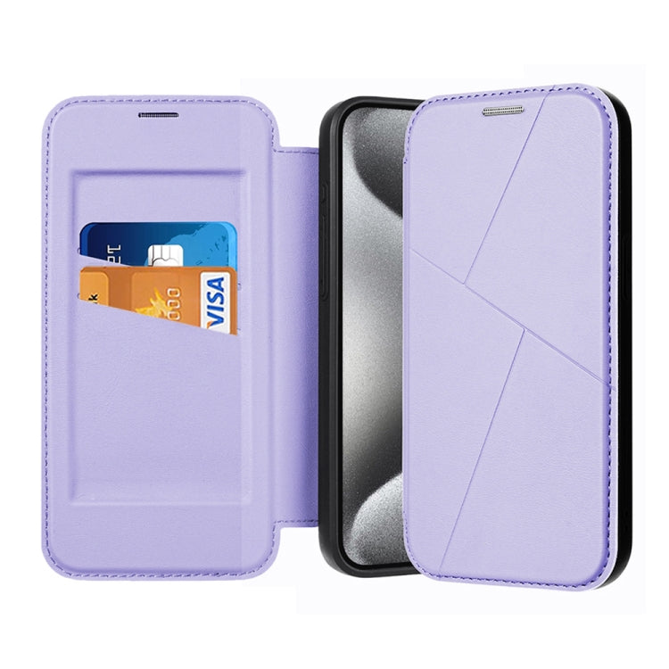 For iPhone 15 Pro Max Magnetic Armor Series RFID Card Slots Leather Phone Case(Purple) by buy2fix