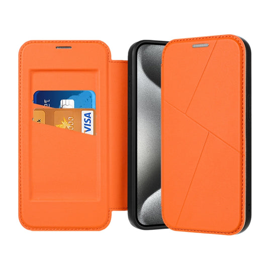 For iPhone 15 Pro Magnetic Armor Series RFID Card Slots Leather Phone Case(Orange) by buy2fix