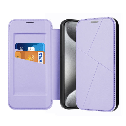 For iPhone 15 Pro Magnetic Armor Series RFID Card Slots Leather Phone Case(Purple) by buy2fix