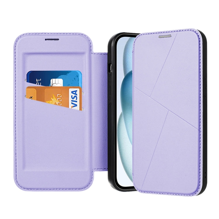 For iPhone 15 Plus / 14 Plus Magnetic Armor Series RFID Card Slots Leather Phone Case(Purple) by buy2fix