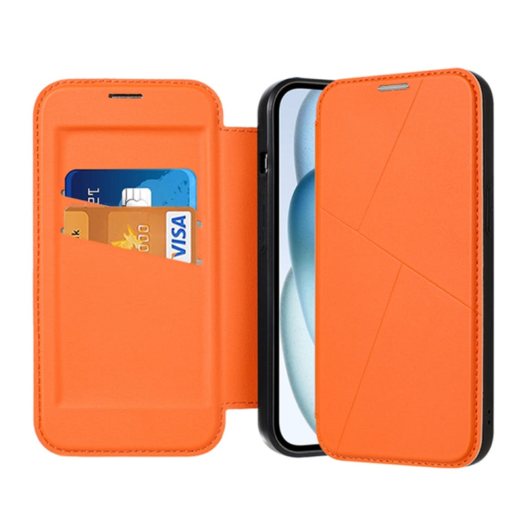 For iPhone 14 Pro Max Magnetic Armor Series RFID Card Slots Leather Phone Case(Orange) by buy2fix