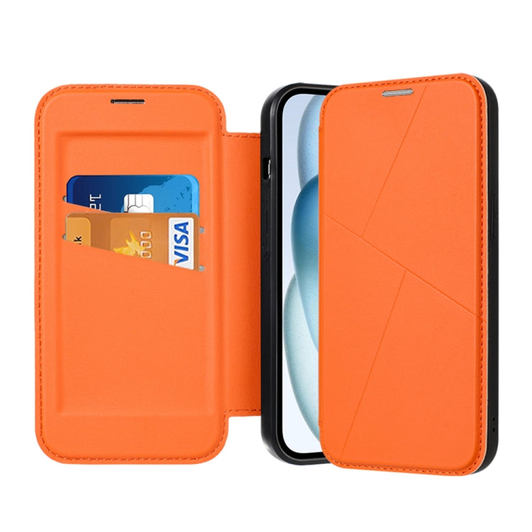 For iPhone 14 / 13 Magnetic Armor Series RFID Card Slots Leather Phone Case(Orange) by buy2fix