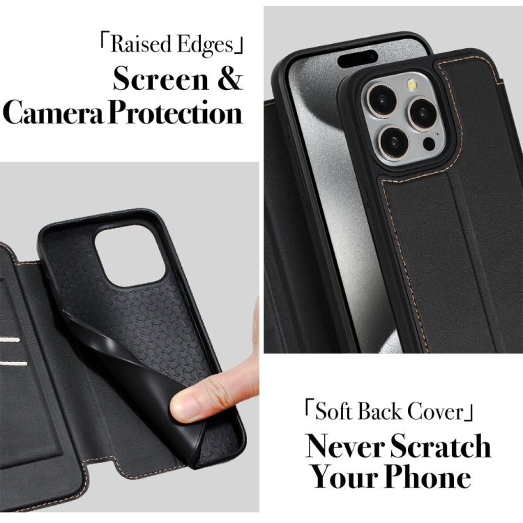 For iPhone 16 Plus Magnetic Armor Series RFID Card Slots Leather Phone Case(Black) - iPhone 16 Plus Cases by buy2fix | Online Shopping UK | buy2fix