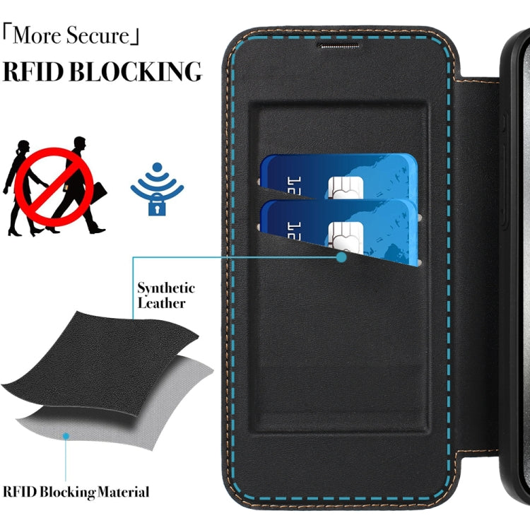 For iPhone 14 / 13 Magnetic Armor Series RFID Card Slots Leather Phone Case(Purple) by buy2fix