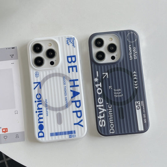 For iPhone 13 Striped Skin Feel Magnetic Magsafe Phone Case(Black) by buy2fix