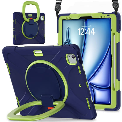 For iPad Air 13 2024 / Air 13 2025 Silicone Hybrid PC Tablet Case with Holder & Shoulder Strap(Navy Blue Lime) by buy2fix