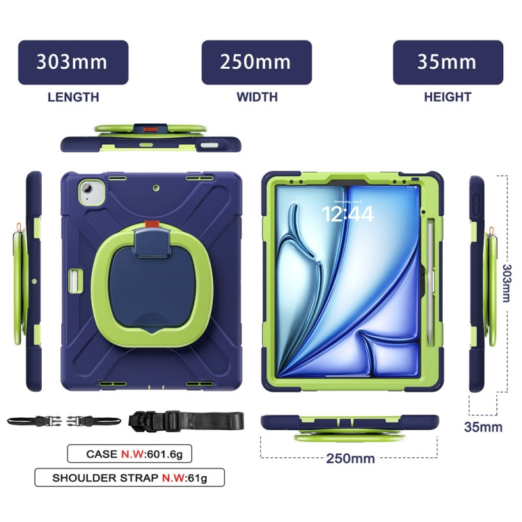 For iPad Air 13 2024 / Air 13 2025 Silicone Hybrid PC Tablet Case with Holder & Shoulder Strap(Navy Blue Lime) by buy2fix