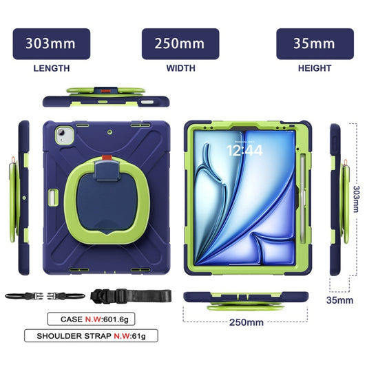 For iPad Air 13 2024 / Air 13 2025 Silicone Hybrid PC Tablet Case with Holder & Shoulder Strap(Navy Blue Lime) by buy2fix