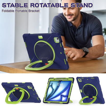 For iPad Air 13 2024 / Air 13 2025 Silicone Hybrid PC Tablet Case with Holder & Shoulder Strap(Navy Blue Lime) by buy2fix
