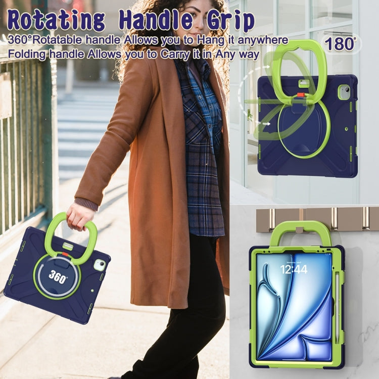 For iPad Air 13 2024 / Air 13 2025 Silicone Hybrid PC Tablet Case with Holder & Shoulder Strap(Navy Blue Lime) by buy2fix