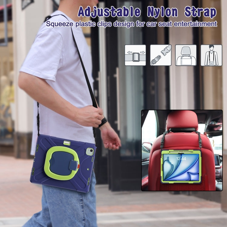 For iPad Air 13 2024 / Air 13 2025 Silicone Hybrid PC Tablet Case with Holder & Shoulder Strap(Navy Blue Lime) by buy2fix