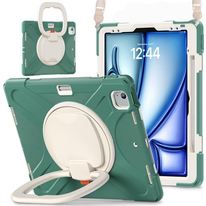 For iPad Air 13 2024 Silicone Hybrid PC Tablet Case with Holder & Shoulder Strap(Emerald Green) - iPad Air 13 2024 Cases by buy2fix | Online Shopping UK | buy2fix