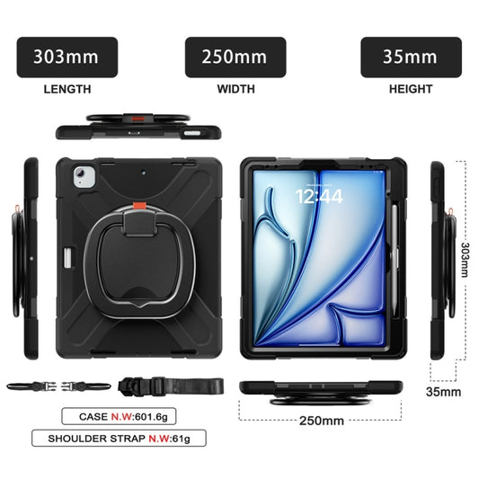 For iPad Air 13 2024 / Air 13 2025 Silicone Hybrid PC Tablet Case with Holder & Shoulder Strap(Black) by buy2fix