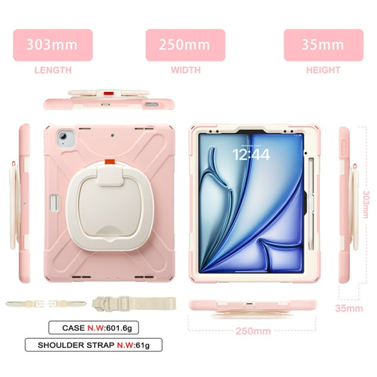 For iPad Air 13 2024 / Air 13 2025 Silicone Hybrid PC Tablet Case with Holder & Shoulder Strap(Cherry Blossom Pink) by buy2fix