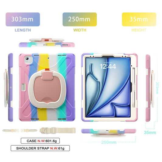 For iPad Air 13 2024 / Air 13 2025 Silicone Hybrid PC Tablet Case with Holder & Shoulder Strap(Colorful Pink) by buy2fix