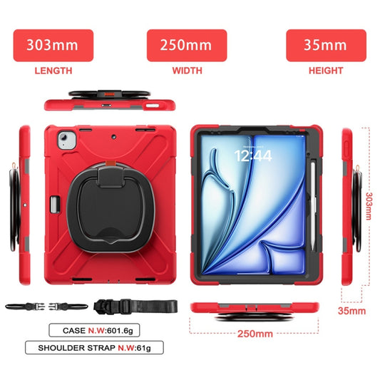 For iPad Air 13 2024 / Air 13 2025 Silicone Hybrid PC Tablet Case with Holder & Shoulder Strap(Red) by buy2fix