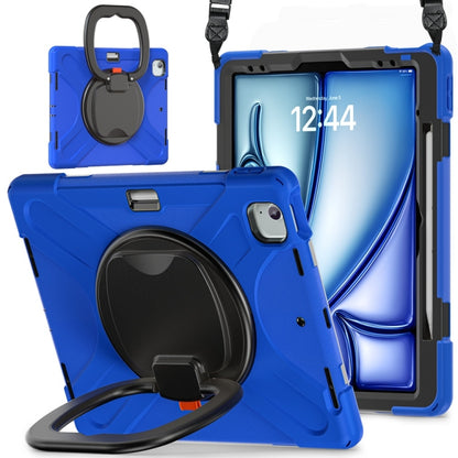 For iPad Air 13 2024 / Air 13 2025 Silicone Hybrid PC Tablet Case with Holder & Shoulder Strap(Blue) by buy2fix
