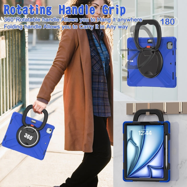 For iPad Air 13 2024 / Air 13 2025 Silicone Hybrid PC Tablet Case with Holder & Shoulder Strap(Blue) by buy2fix